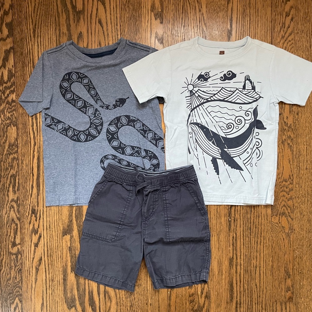 Tea Collection Kids Tees and Shorts - Gray & Cream